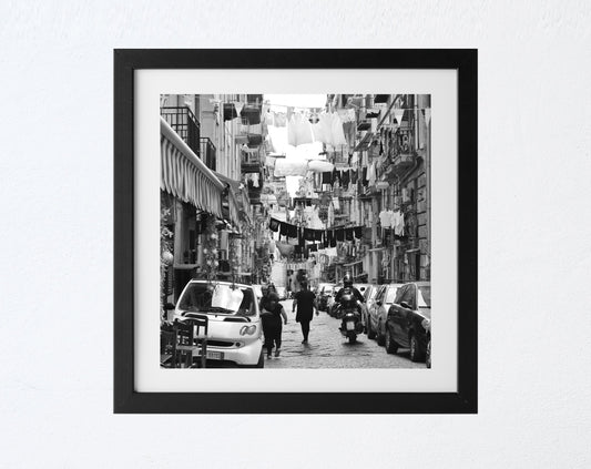 Naples Italy Street Square Black And White Photography Print