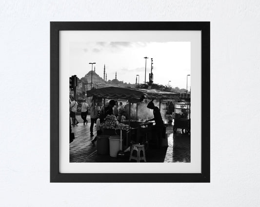 Eminönü Istanbul Black And White Square Photography Print