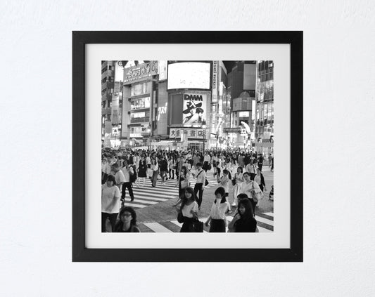 Shibuya Crossing Tokyo Black And White Photography Square Print