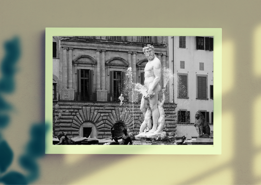 Florence Italy Fountain Of Neptune Print: Black And White