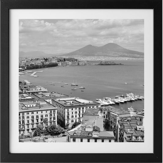 Naples Black And White Square Photography Print Mount Vesuvius Post