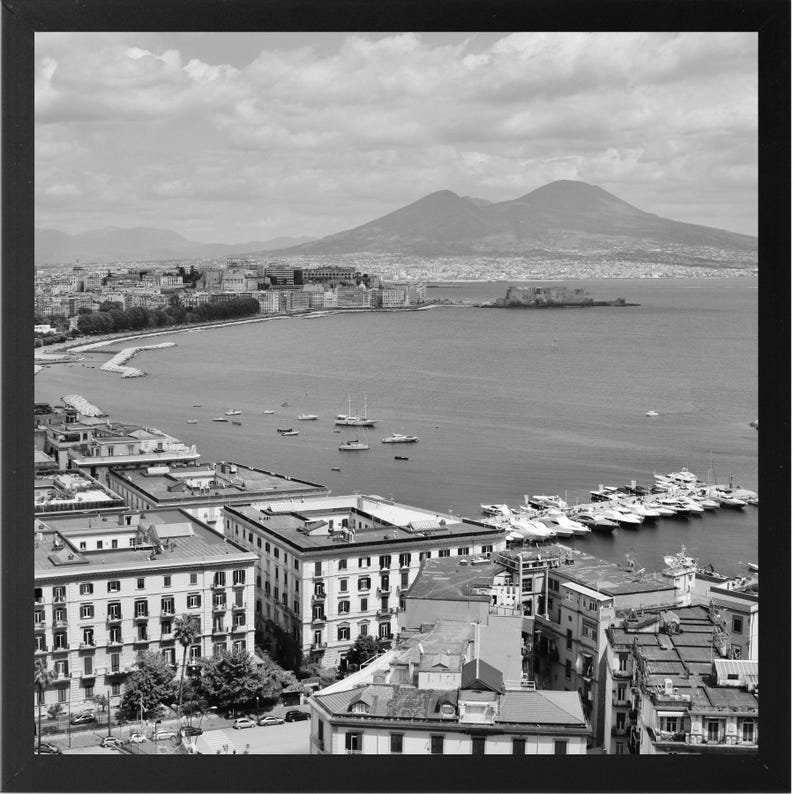Naples Black And White Square Photography Print Mount Vesuvius Post