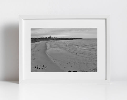 Long Sands Beach Tynemouth Black And White Photography Print