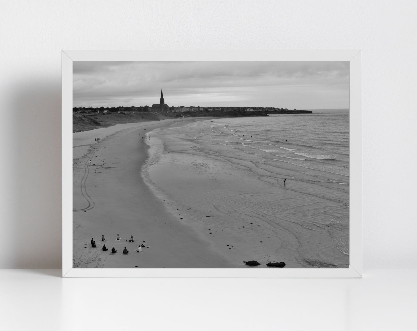Long Sands Beach Tynemouth Black And White Photography Print
