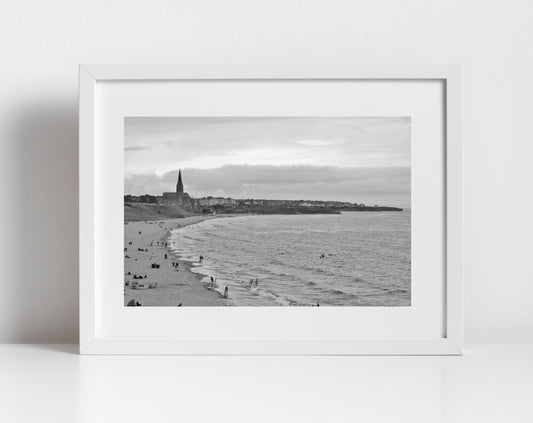 Long Sands Beach Tynemouth Black And White Photography Art Print