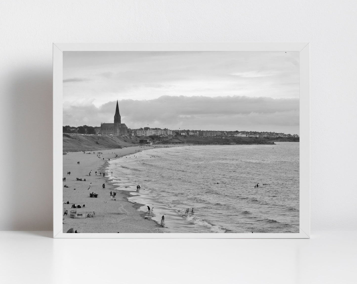 Long Sands Beach Tynemouth Black And White Photography Art Print
