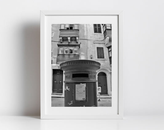 Valletta Malta Black And White Print Post Box Fine Art Travel Photography