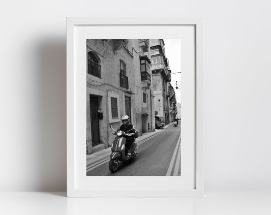 Valletta Malta Black And White Print Vespa Poster Fine Art Travel Photography