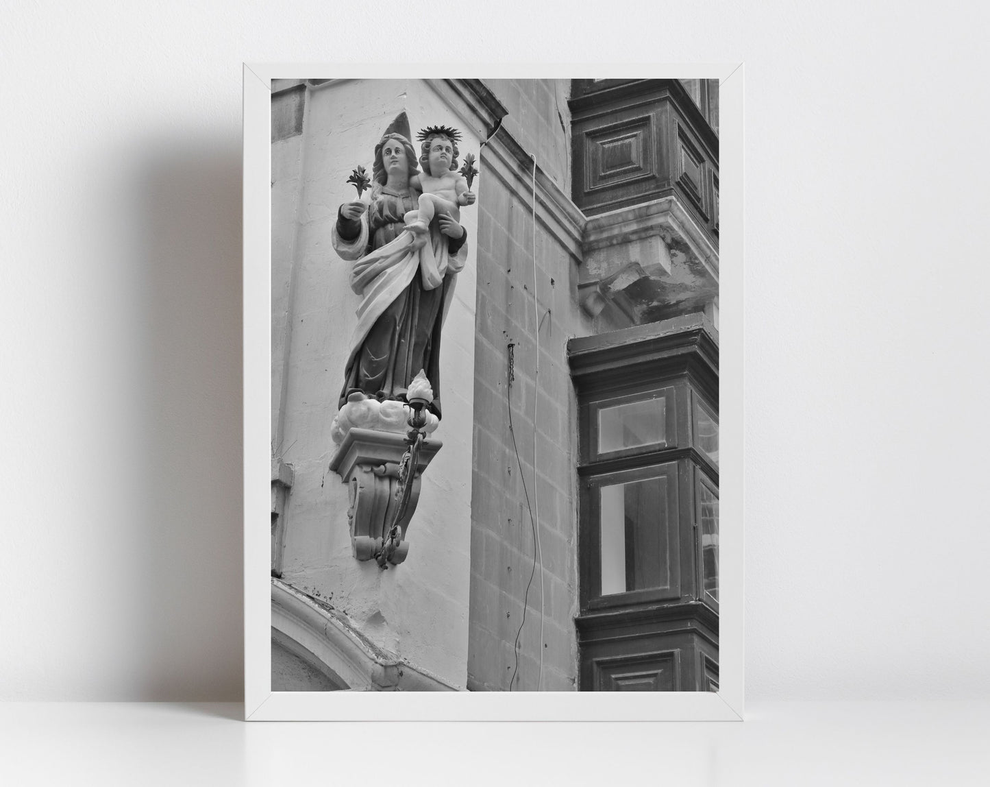 Virgin Mary With Baby Jesus Niches of Malta Black And White Print Fine Art Travel Photography (Copy)