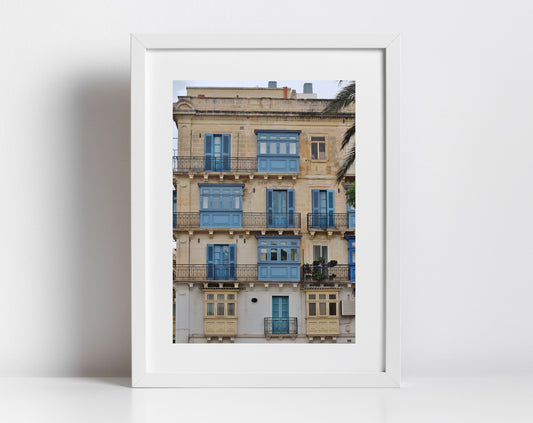 Balcony Print Valletta Malta Fine Art Travel Photography Blue Wall Art