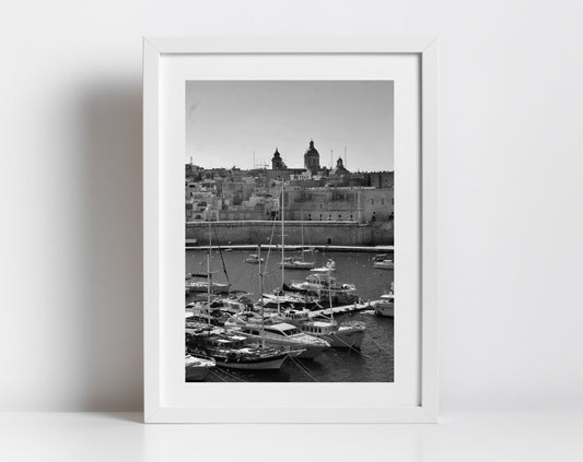 Malta Grand Harbour Black And White Photography Print