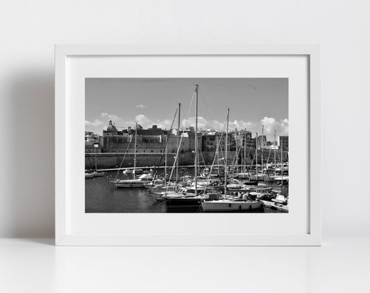 Malta Grand Harbour Black And White Photography Wall Art