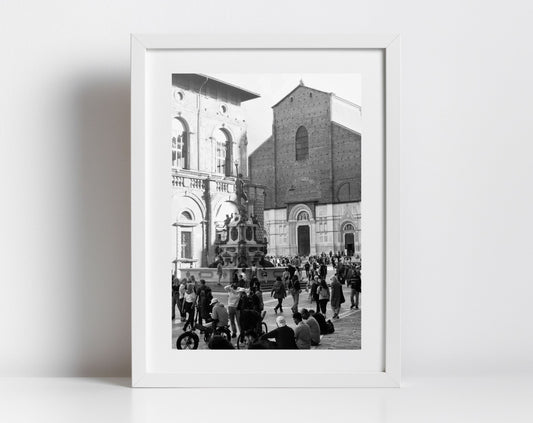 Piazza Maggiore Bologna Black And White Photography Print