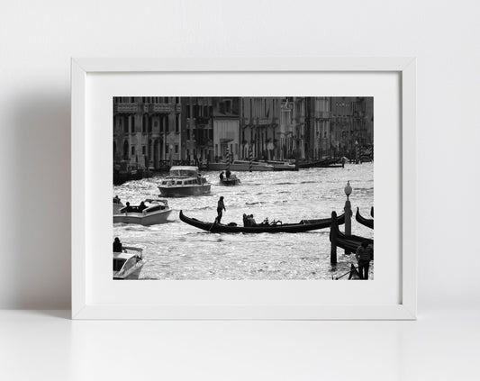 Venice Grand Canal Gondola Fine Art Black And White Photography Print