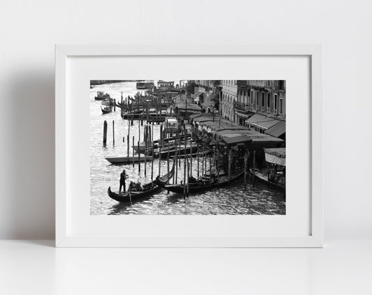 Venice Grand Canal Gondola Black And White Photography Print