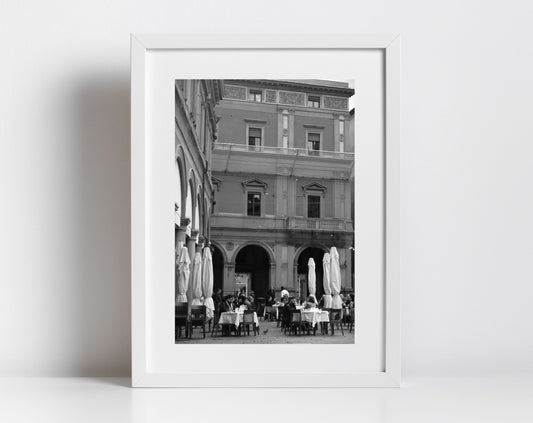 Piazza Galvani Bologna Italy Fine Art Black And White Photography Restaurant Print
