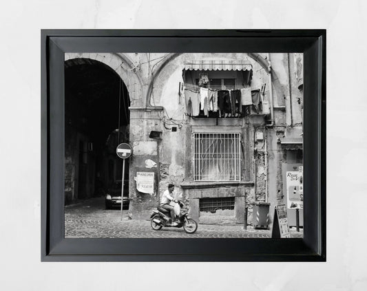 Napoli Street Black And White Photography Naples Italy Wall Art Print