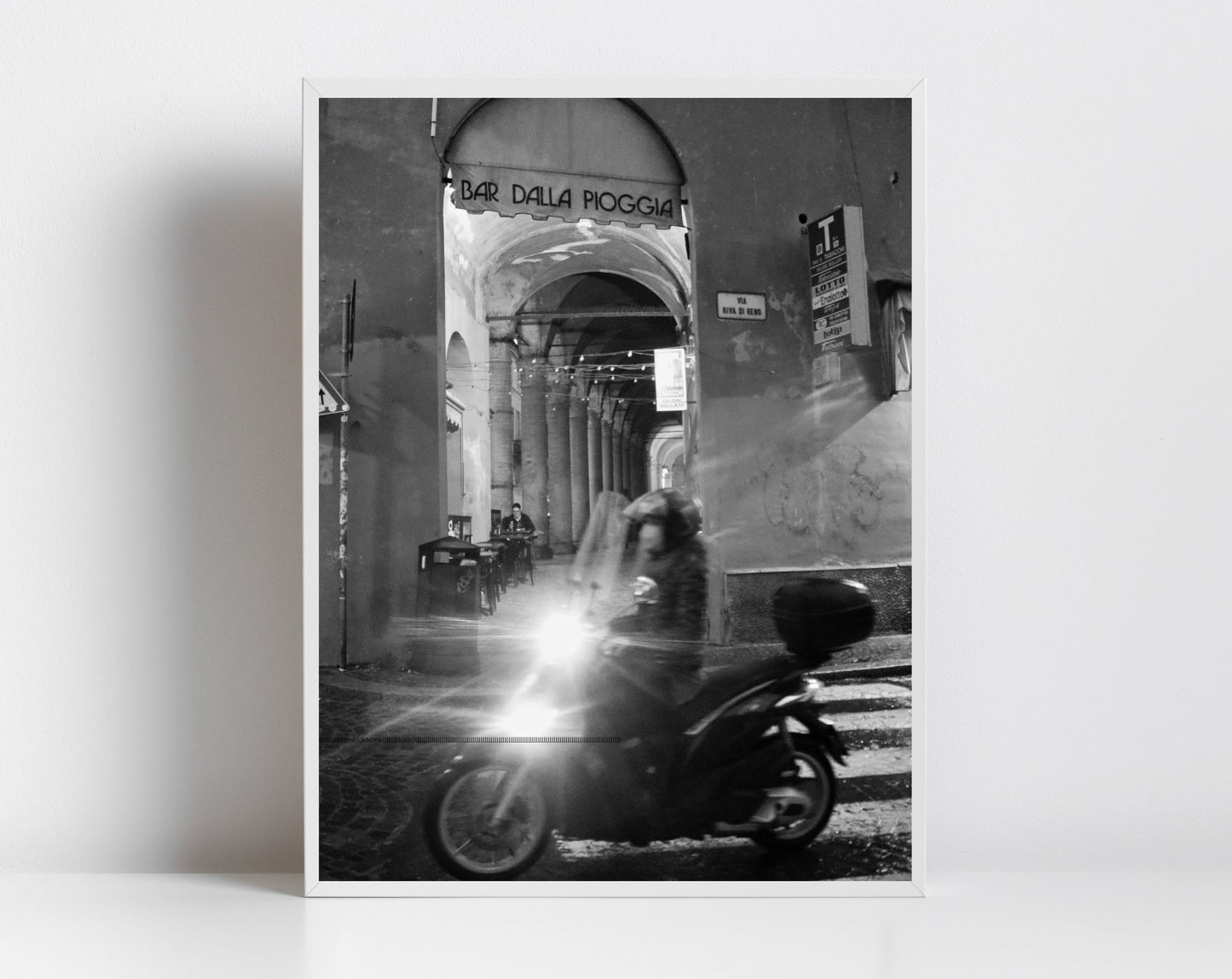 Bologna Vespa Via Riva di Reno Black And White Photography Print