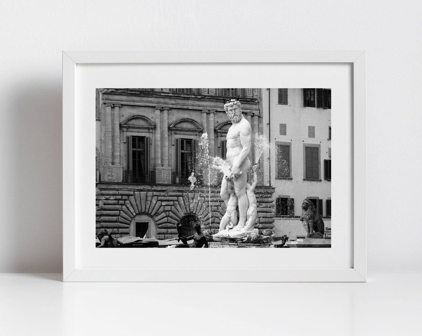 Florence Italy Fountain Of Neptune Print: Black And White
