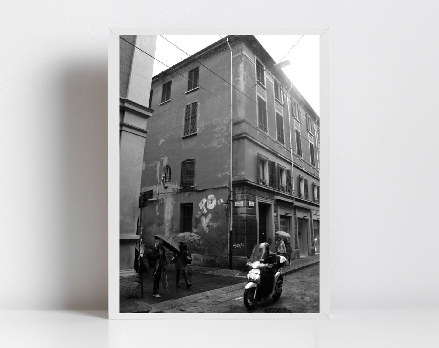 Bologna Italy Street Black And White Photography Rainy Day Print