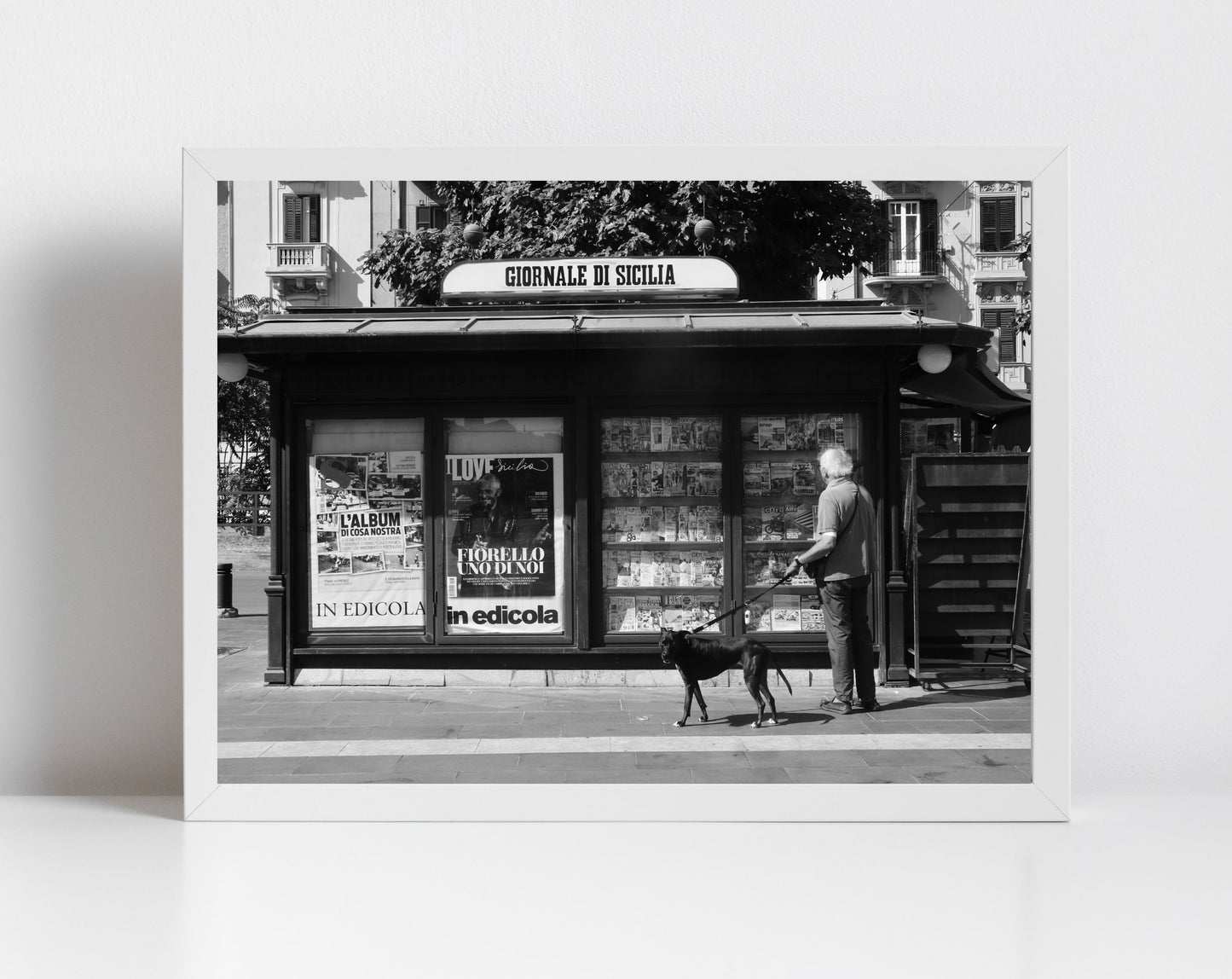 Palermo Sicily Black And White Print Street Photography Italian Wall Art Newspaper Stand
