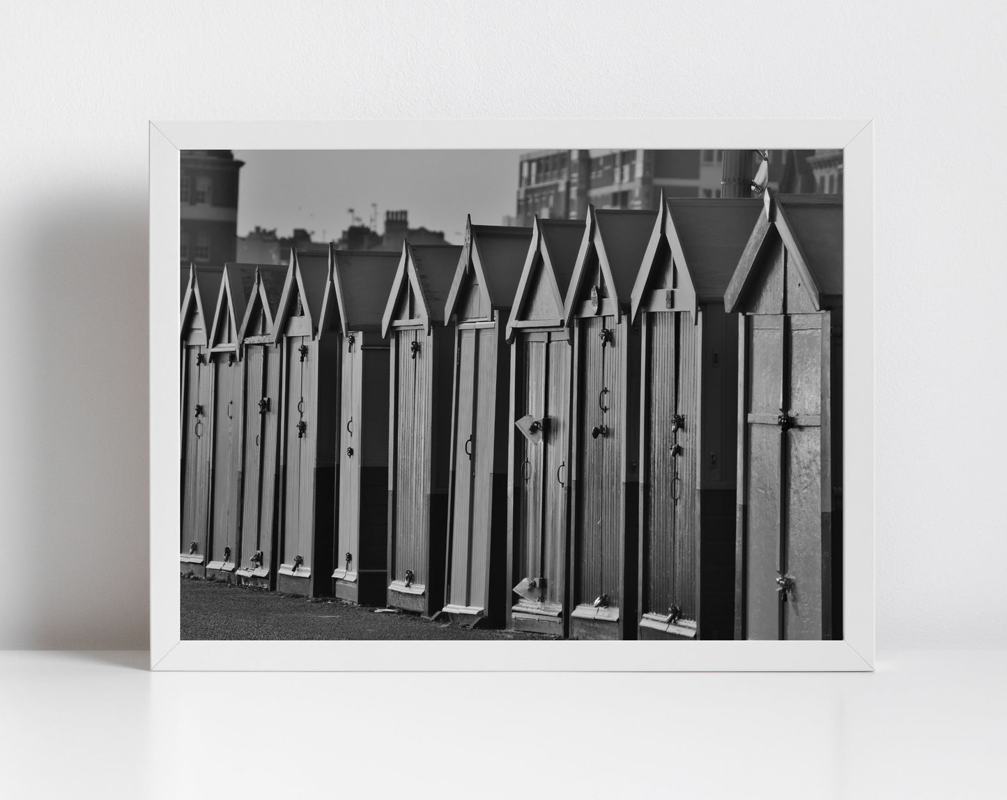 Brighton Print Hove Beach Huts Poster Black And White