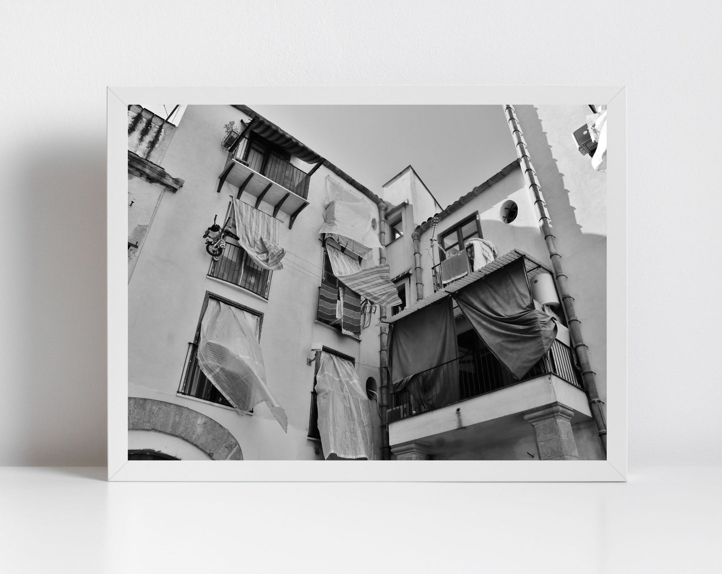 Palermo Sicily Balcony Black And White Photography Print Italy Wall Art