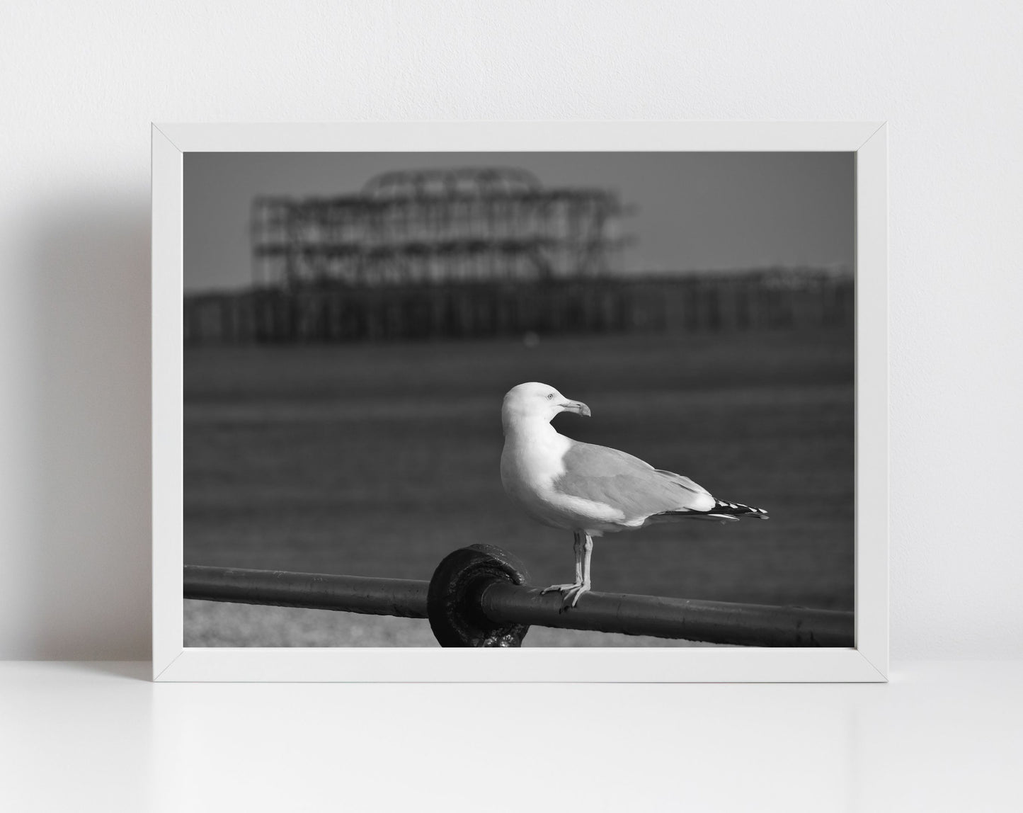 Brighton West Pier Photography Print Black And White Seagull Wall Art