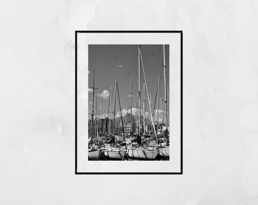 Palermo Harbour Black And White Photography Print