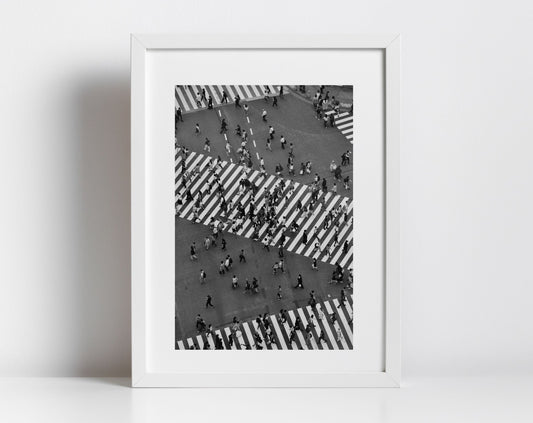 Shibuya Crossing Tokyo Black And White Photography Print Wall Art
