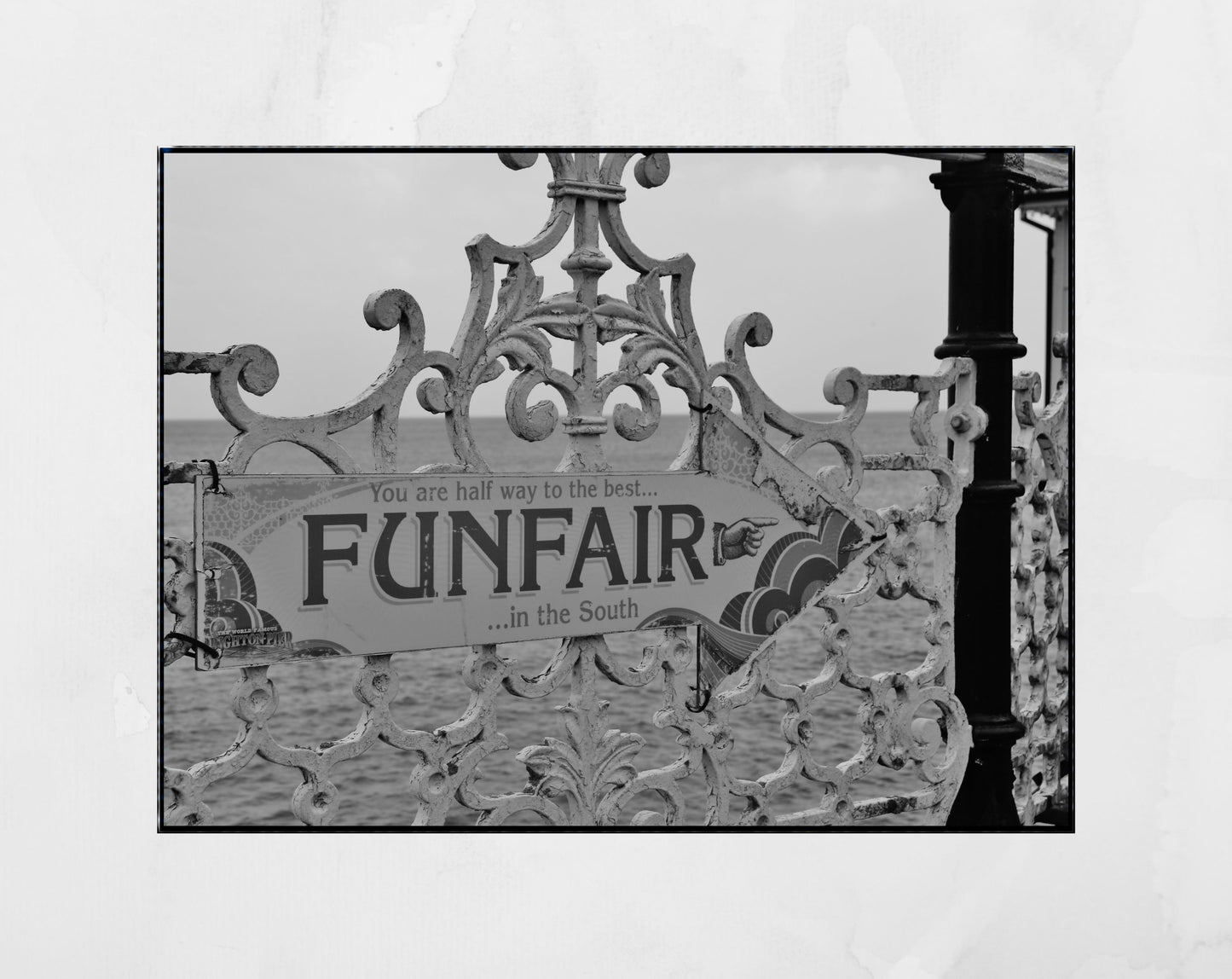 Funfair Sign Brighton Palace Pier Black And White Print