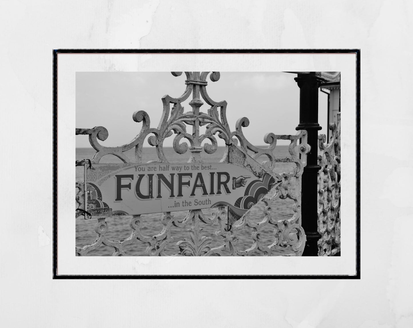 Funfair Sign Brighton Palace Pier Black And White Print