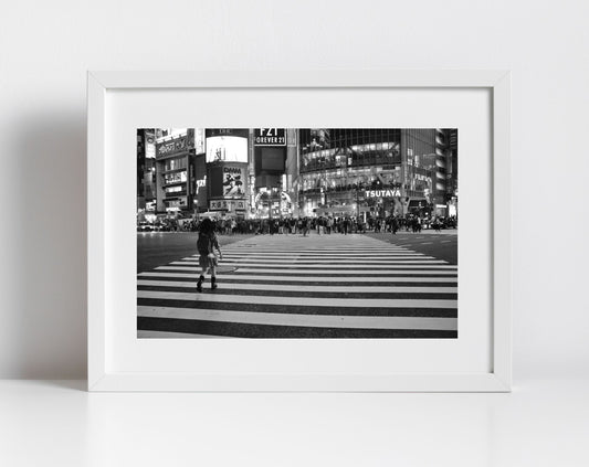 Tokyo Shibuya Crossing Black And White Photography Print