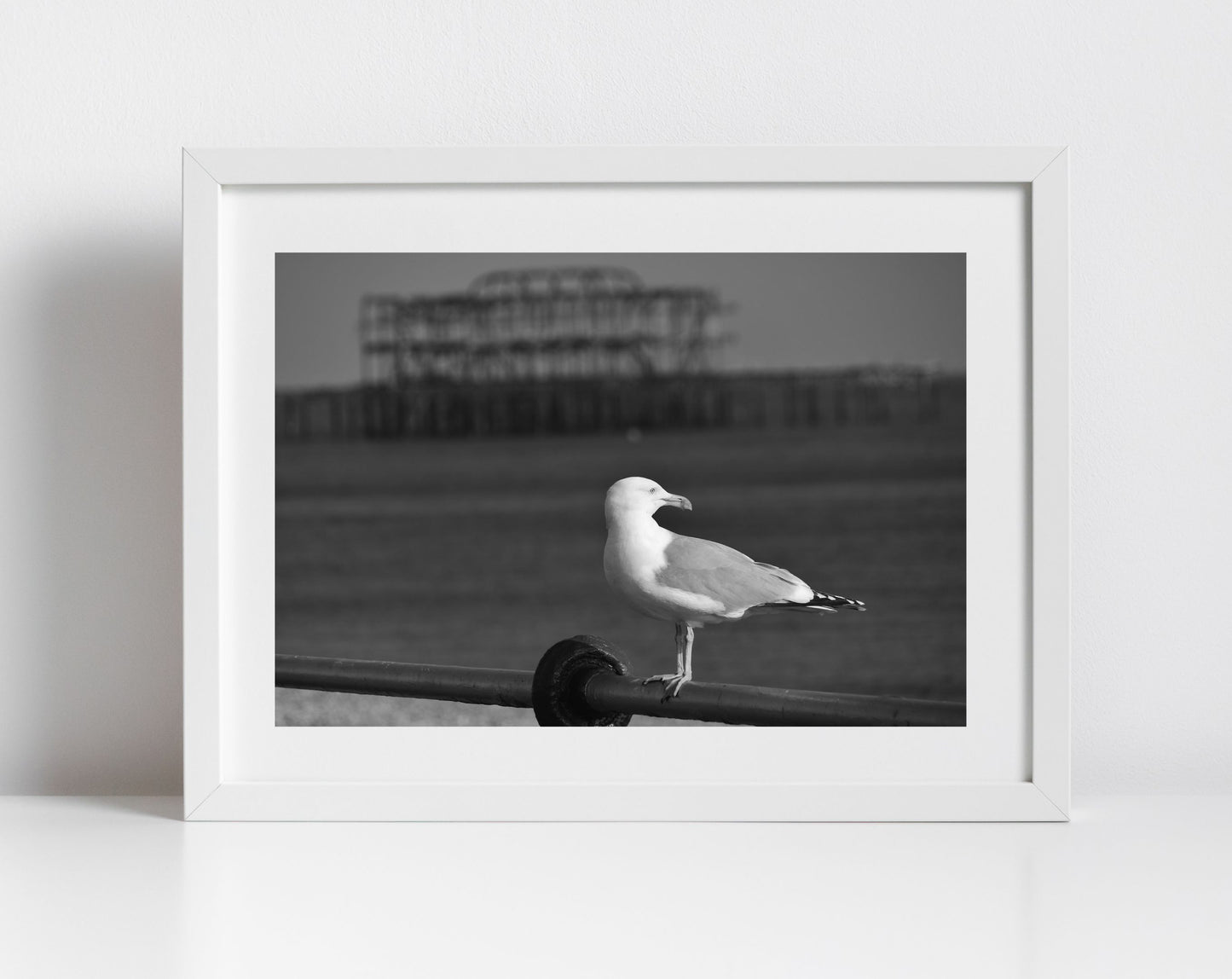 Brighton West Pier Photography Print Black And White Seagull Wall Art