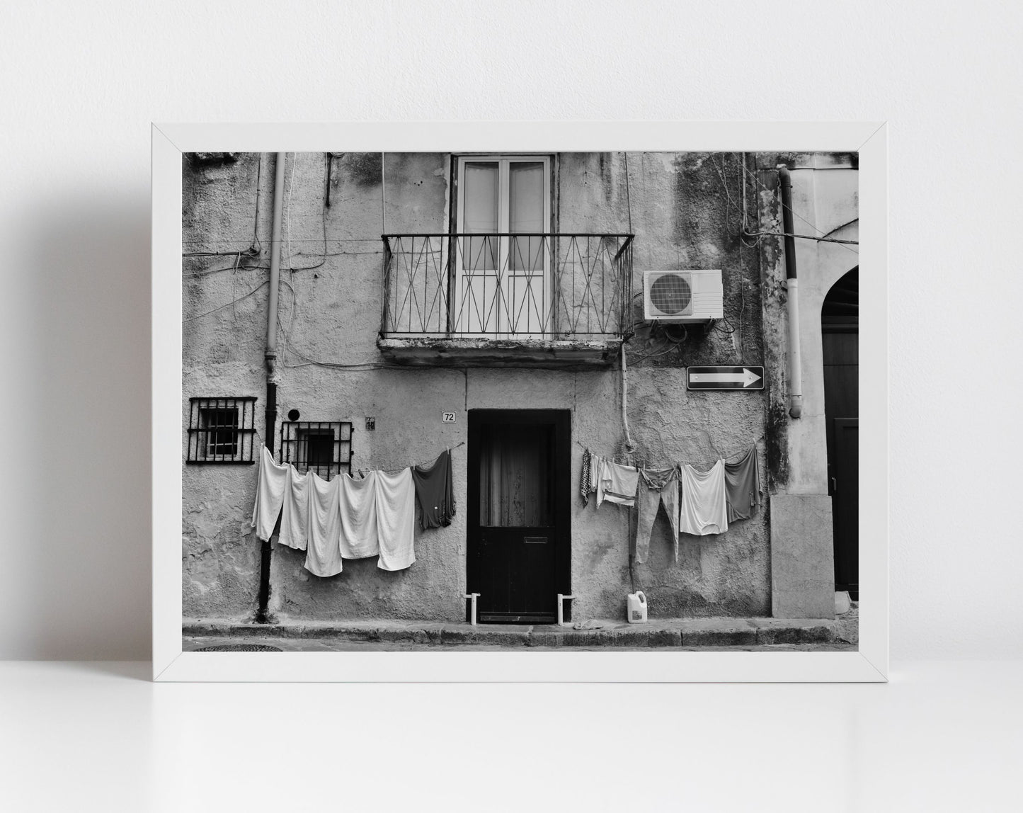 Palermo Sicily Black And White Print Street Photography Laundry Wall Art