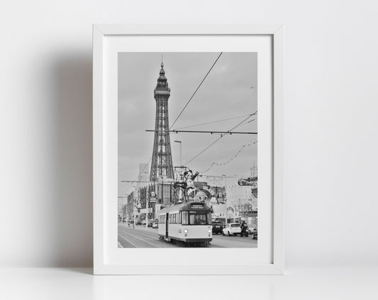 Blackpool Photography Print Blackpool Tower Tram Black And White Poster