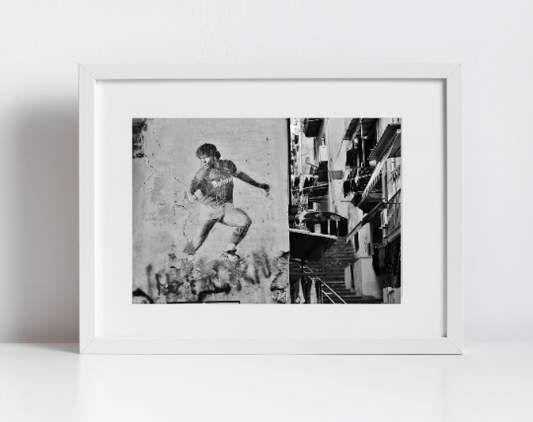 Maradona Poster Naples Black And White Photography Print
