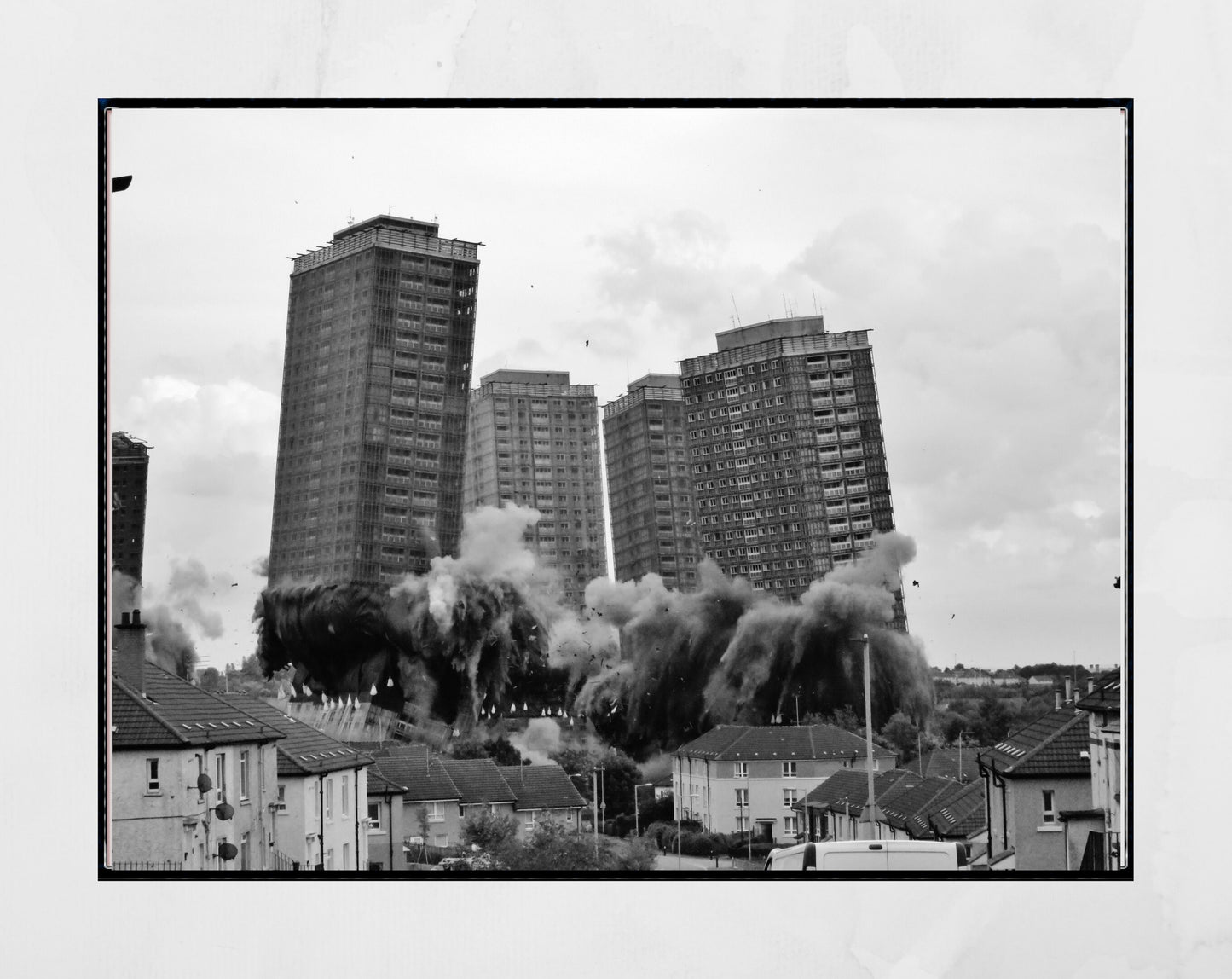 Glasgow Red Road Flats Demolition Springburn Brutalist Architecture Black And White Photography Print
