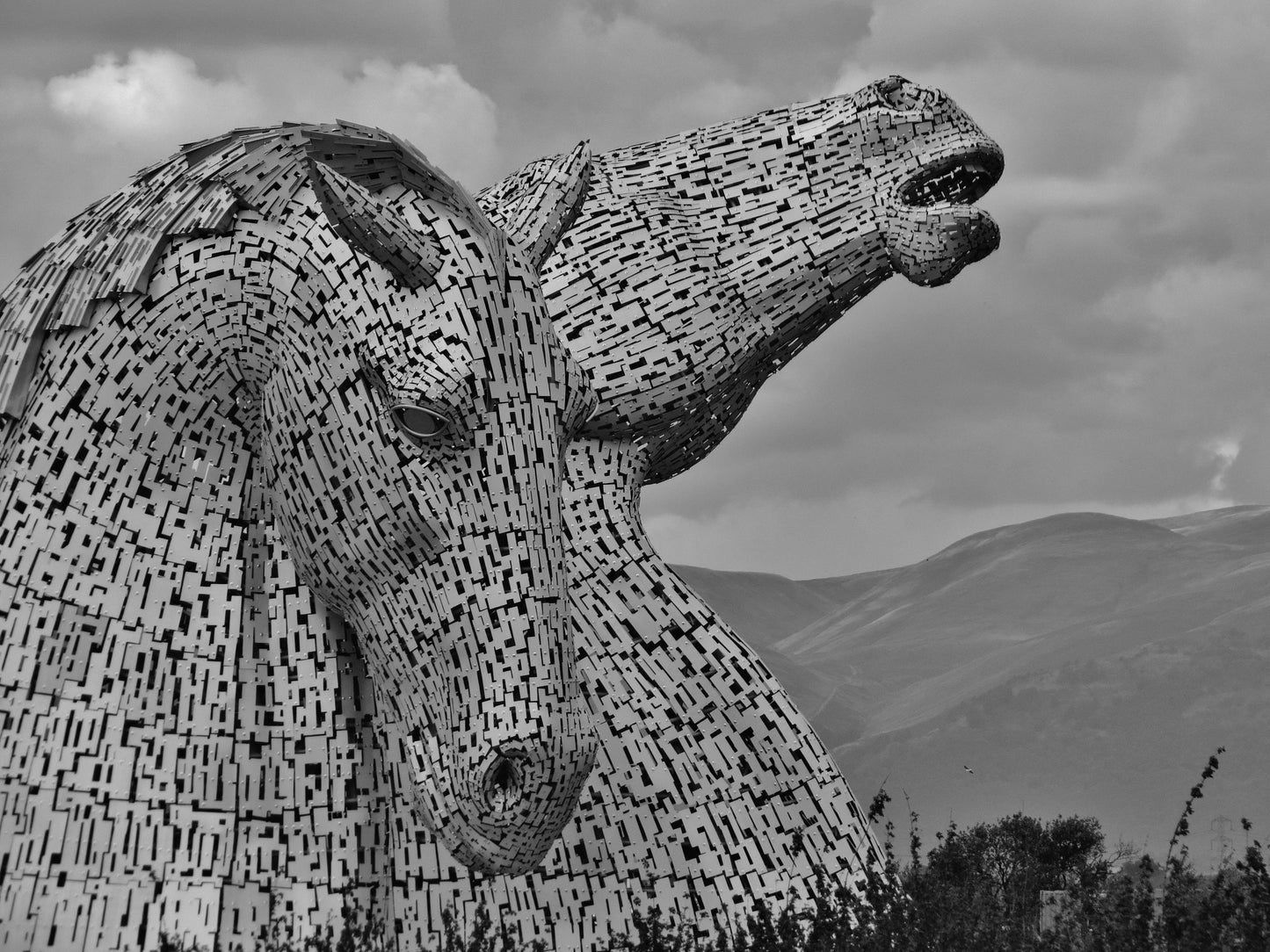 Falkirk Kelpies Scotland Black And White Photography Print