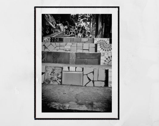 Selaron Steps Rio de Janeiro Black And White Poster