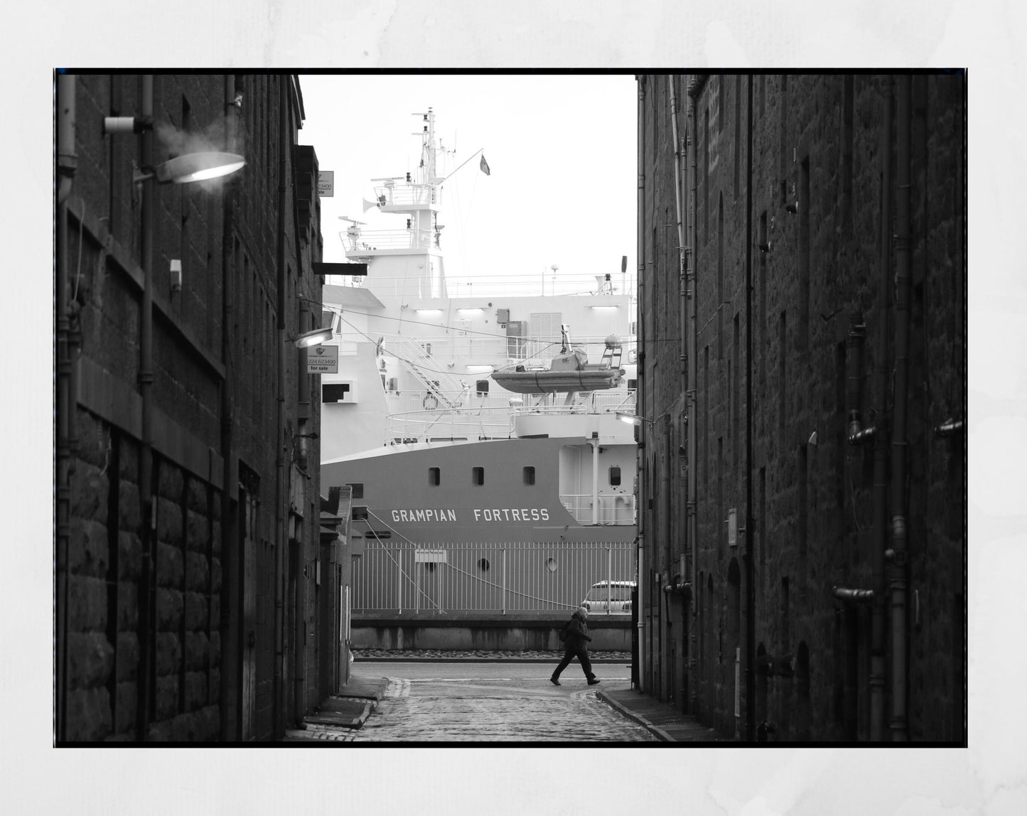 Aberdeen Harbour Ship Black And White Photography Print