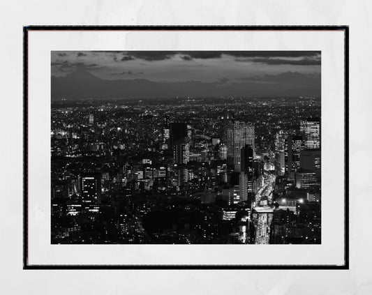 Tokyo Skyline At Night Black and White Photography Print