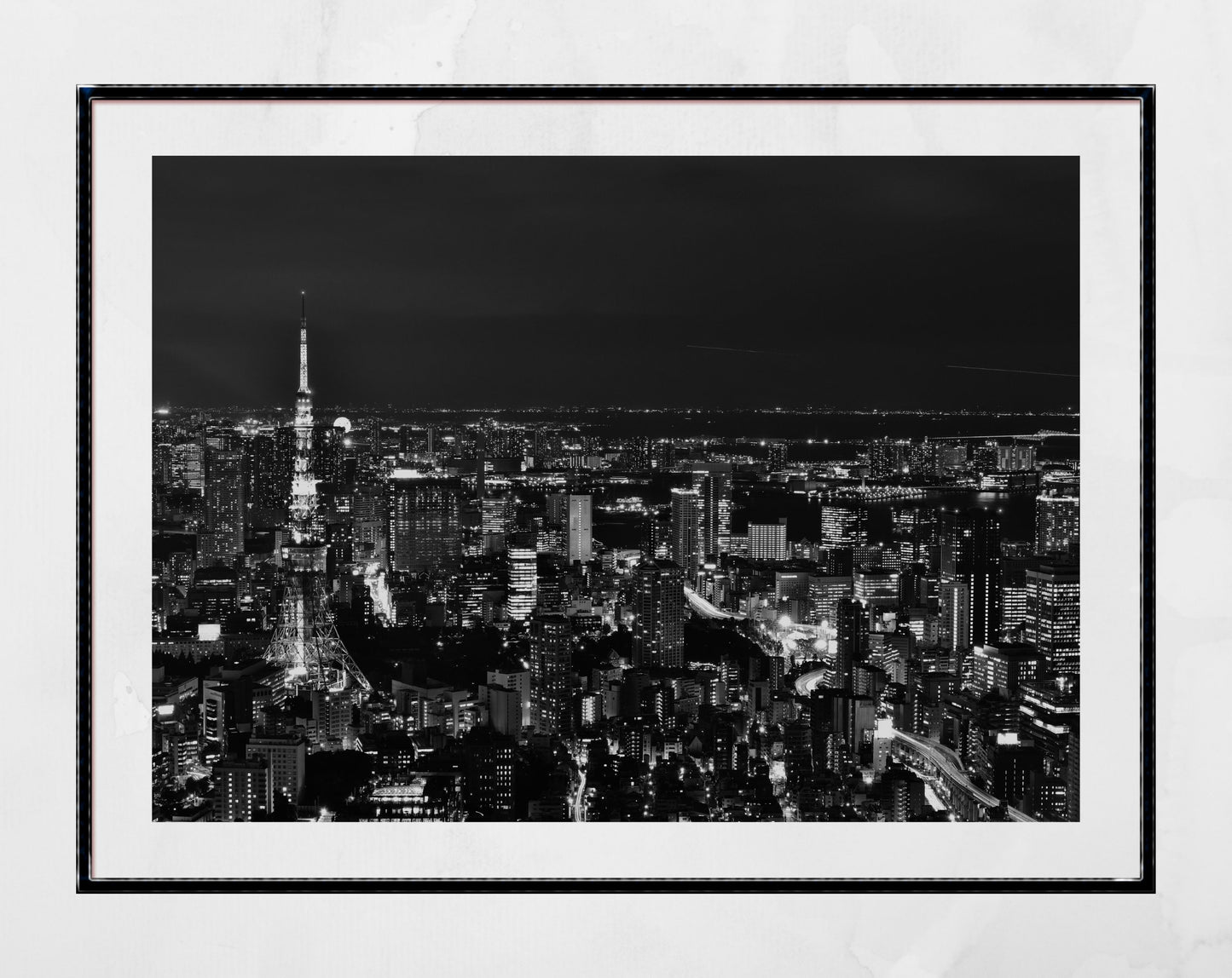 Tokyo Tower City Skyline Black And White Photography Print