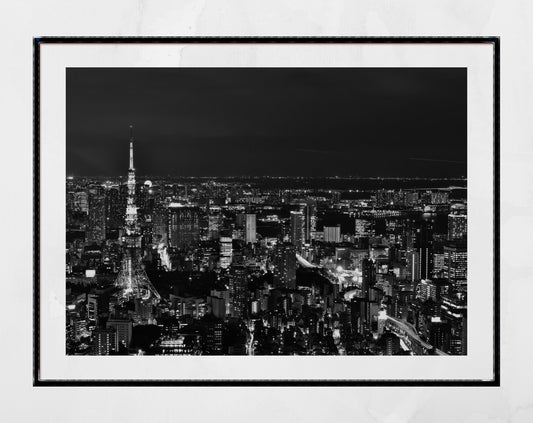 Tokyo Tower City Skyline Black And White Photography Print