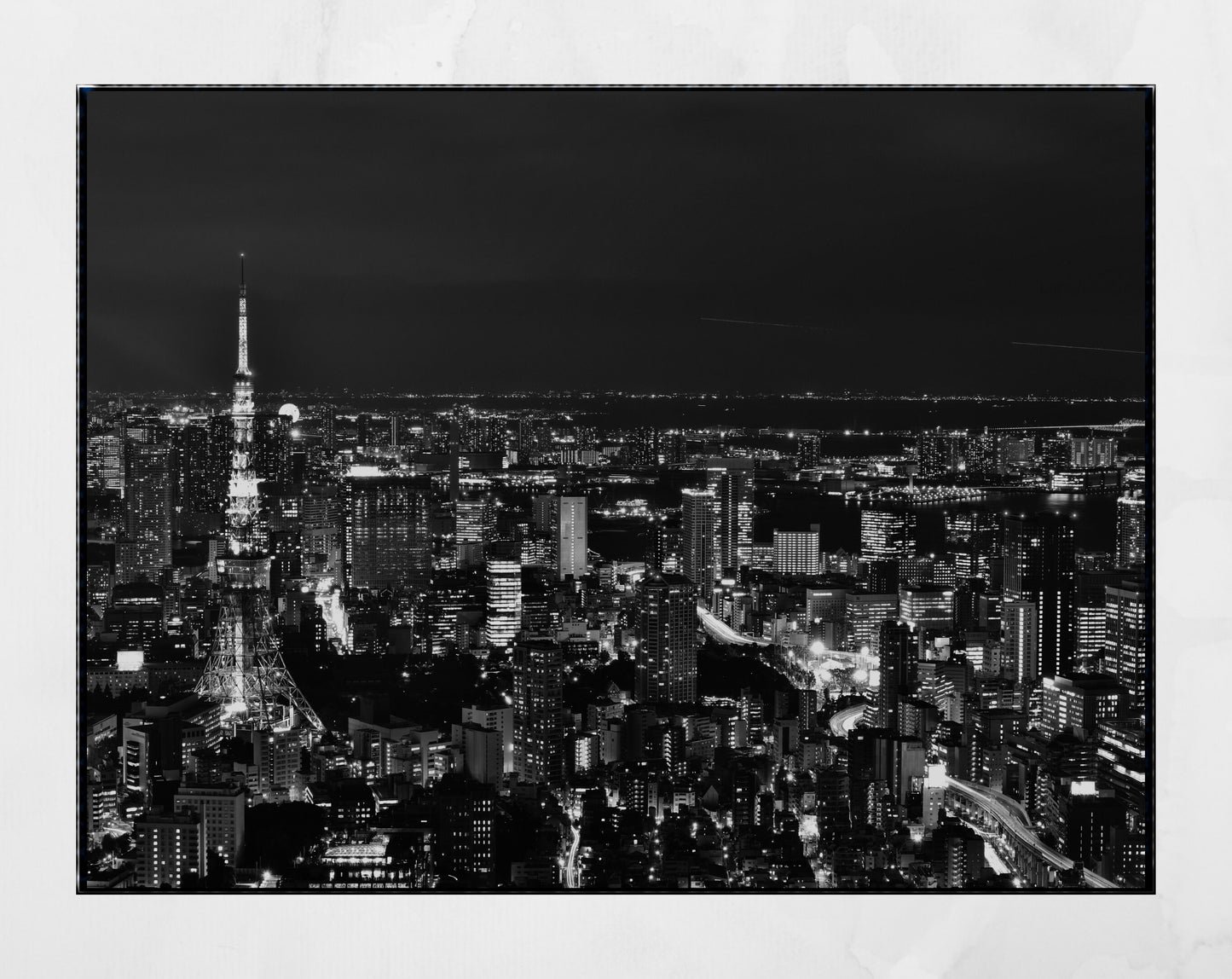 Tokyo Tower City Skyline Black And White Photography Print
