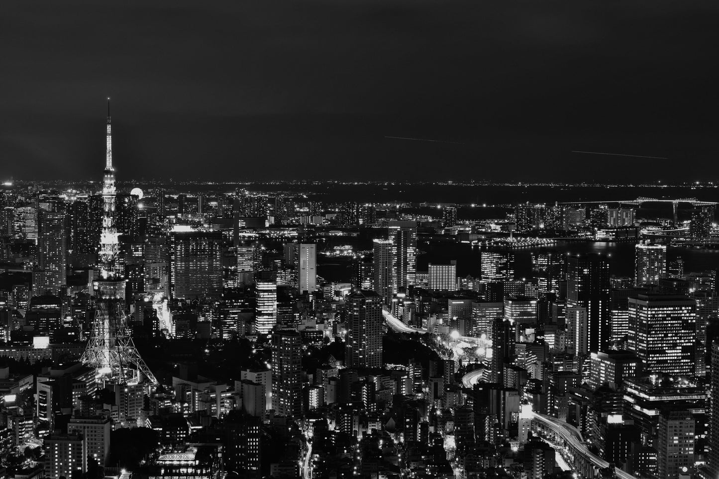 Tokyo Tower City Skyline Black And White Photography Print