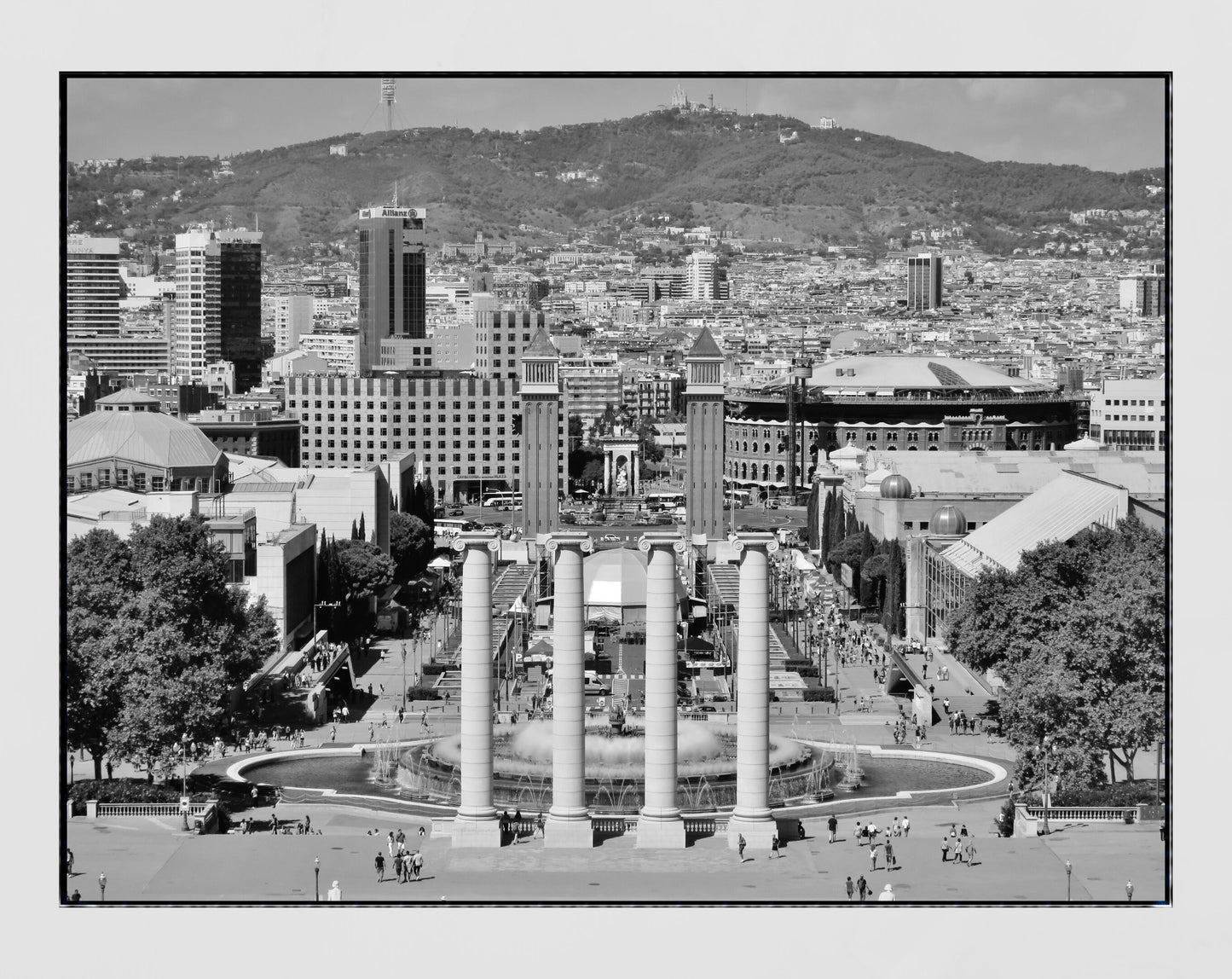 Barcelona Skyline Plaza De Espana Black And White Photography Print