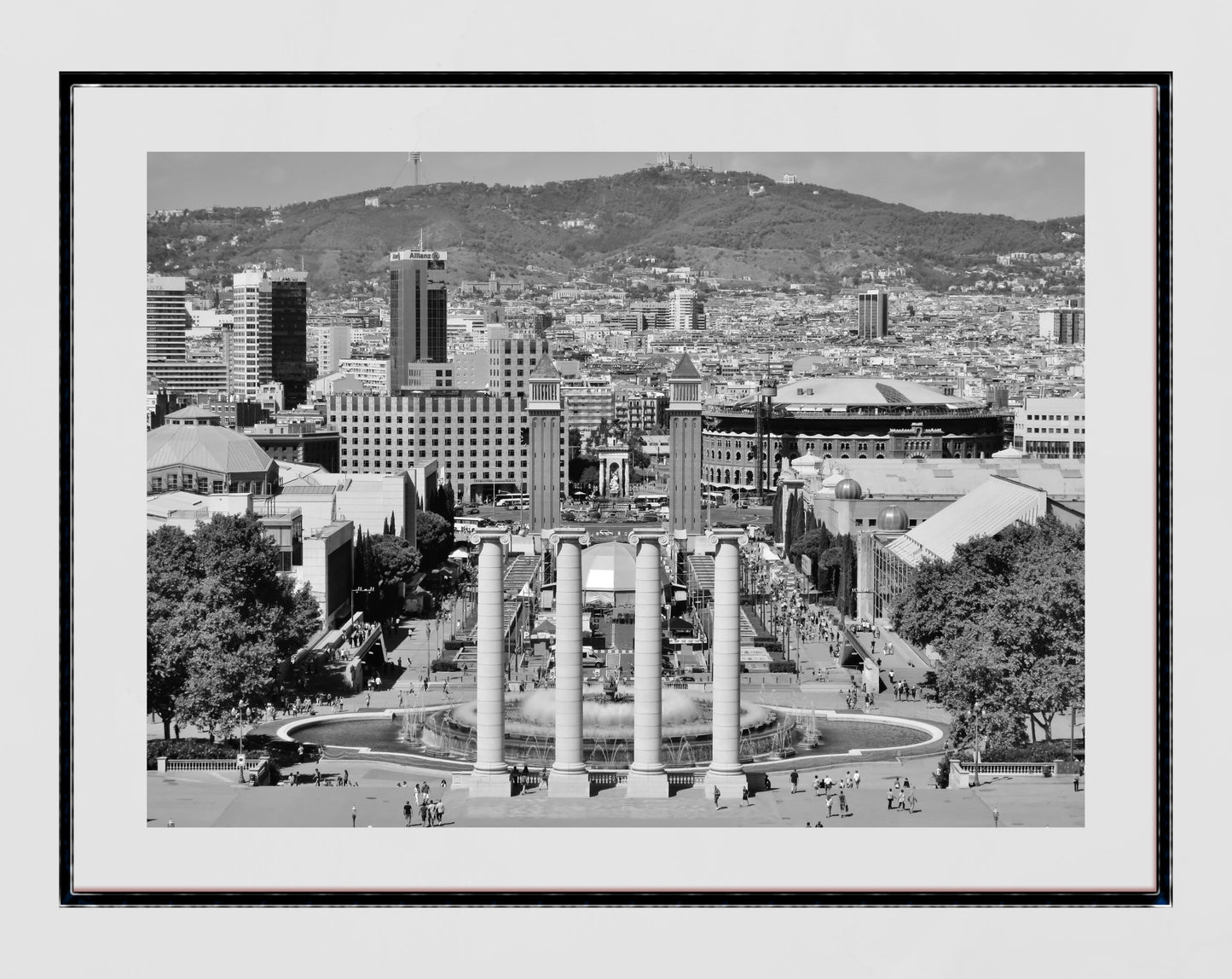 Barcelona Skyline Plaza De Espana Black And White Photography Print
