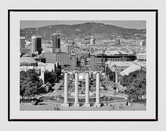 Barcelona Skyline Plaza De Espana Black And White Photography Print