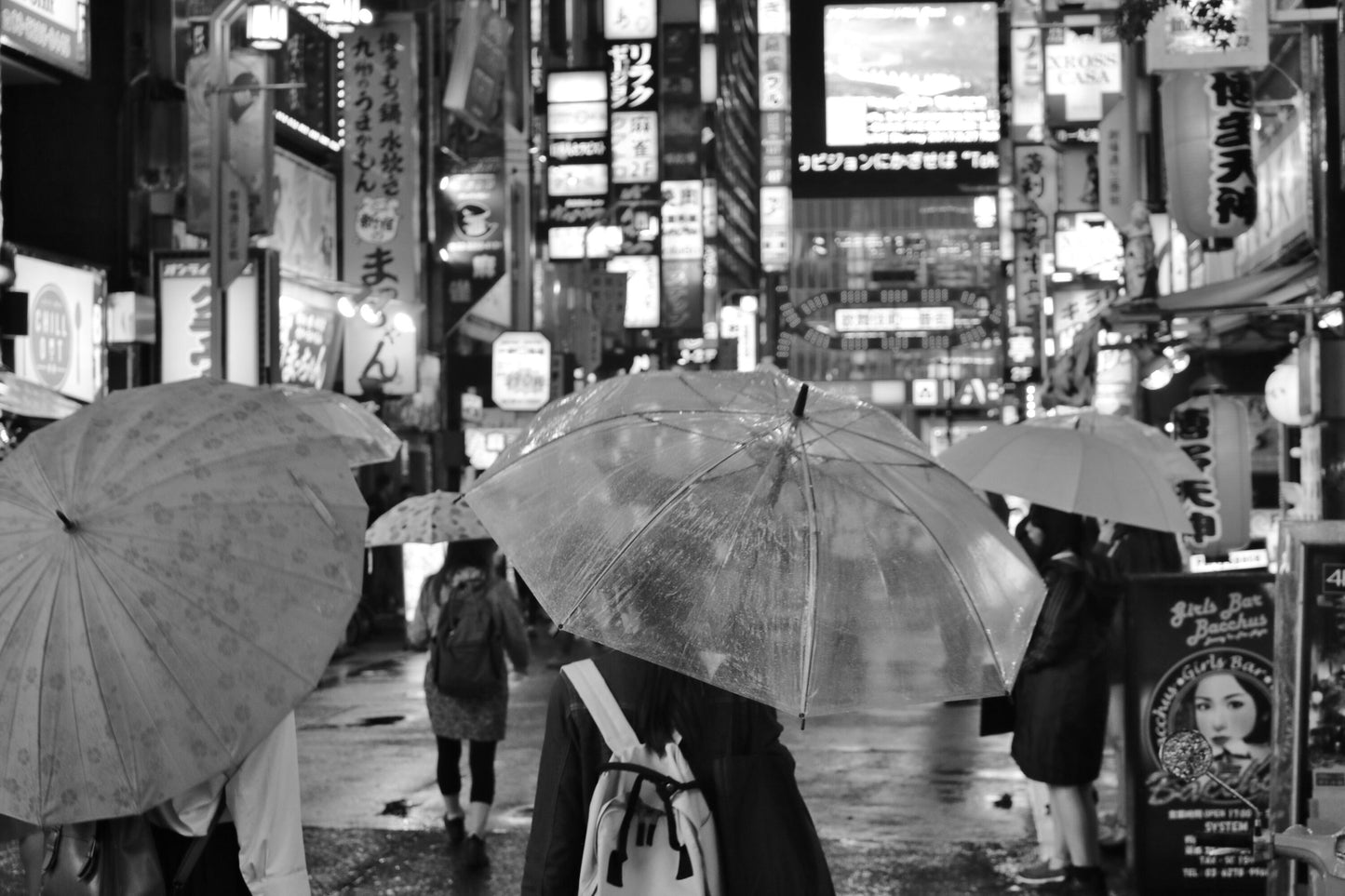 Shinjuku Tokyo In The Rain Black And White Photography Print